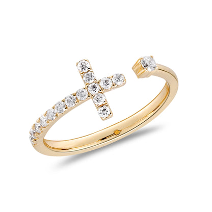 Beverly Hills Elegance 14K Gold 0.27ctw Diamond Open Cross Ring