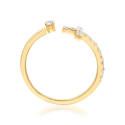 Beverly Hills Elegance 14K Gold 0.27ctw Diamond Open Cross Ring