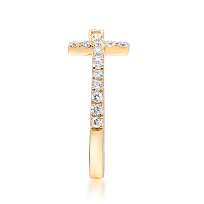 Beverly Hills Elegance 14K Gold 0.27ctw Diamond Open Cross Ring