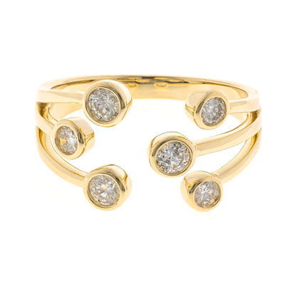 Beverly Hills Elegance 14K Gold 0.51ctw Diamond 6-Stone Open Cuff Ring