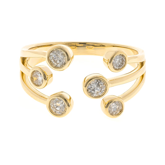 Beverly Hills Elegance 14K Gold 0.51ctw Diamond 6-Stone Open Cuff Ring