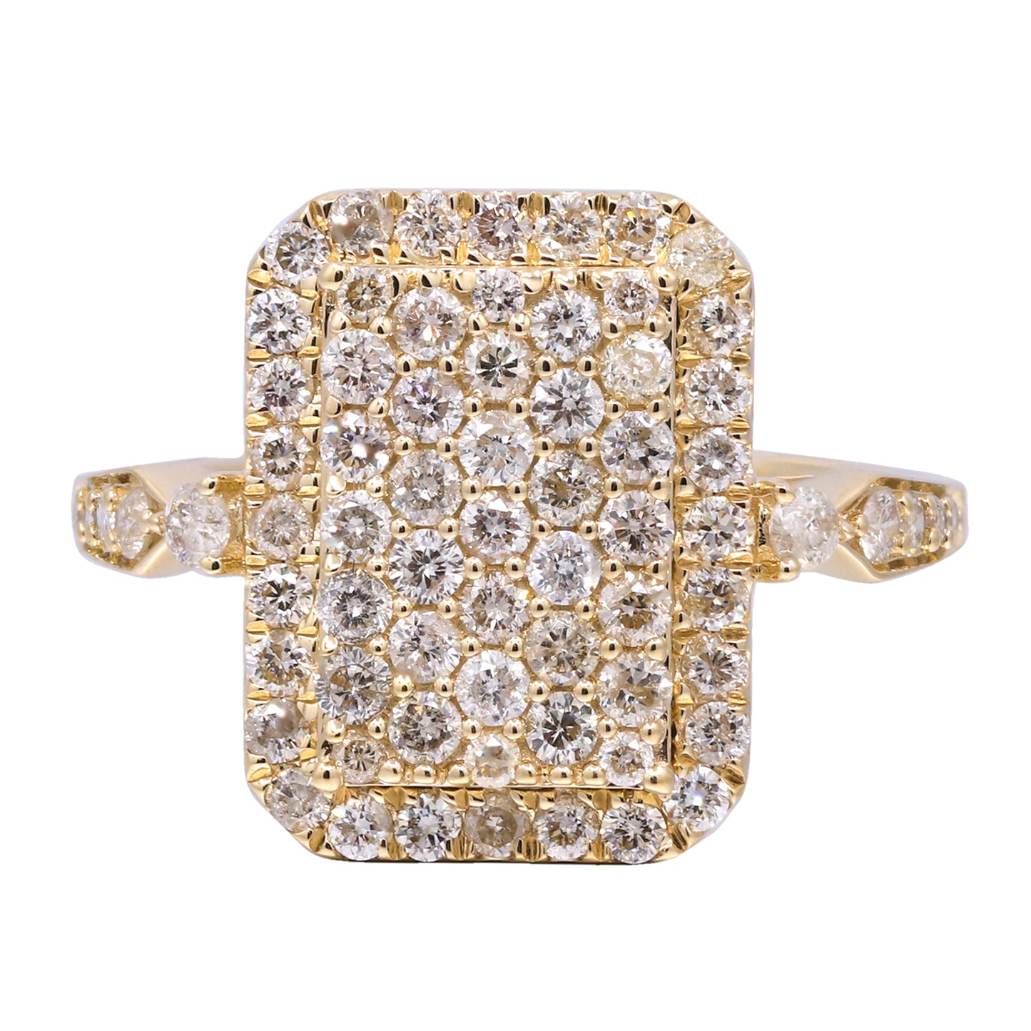 Beverly Hills Elegance 14K Gold 1.04ctw Diamond Elongated Rectangle Pave Ring