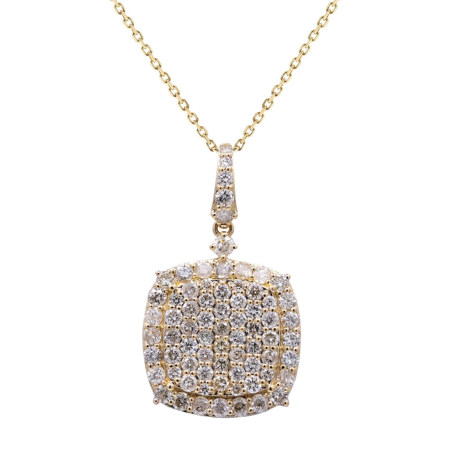 Beverly Hills Elegance 14K Gold 1.59ctw Diamond Square Pave Pendant with Chain