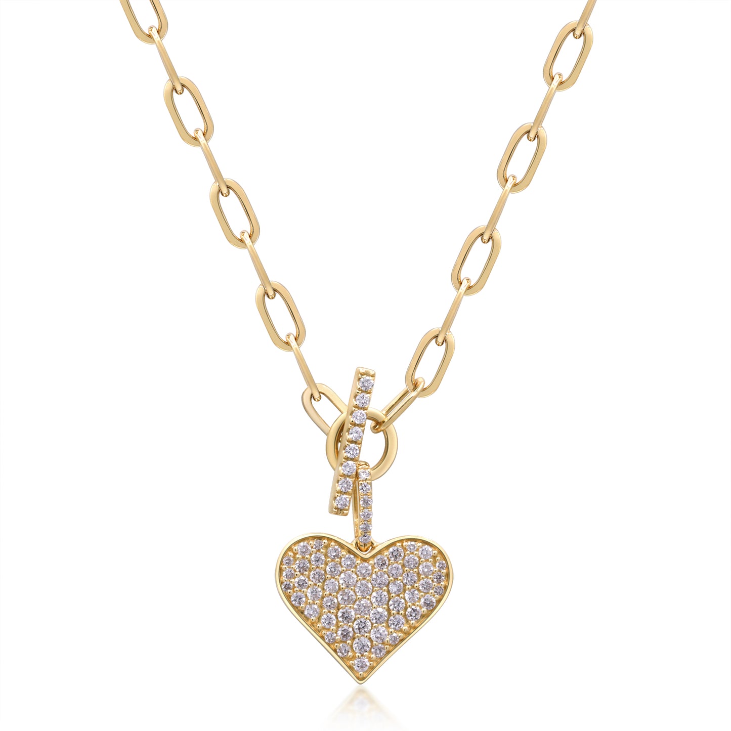 Beverly Hills Elegance 18K Gold 0.49ctw Diamond Heart Paperclip Link Toggle Necklace