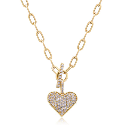 Beverly Hills Elegance 18K Gold 0.49ctw Diamond Heart Paperclip Link Toggle Necklace