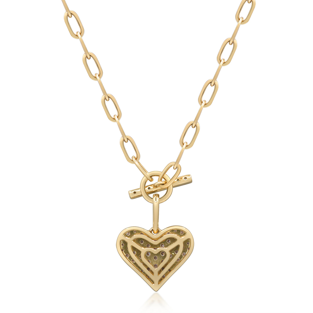 Beverly Hills Elegance 18K Gold 0.49ctw Diamond Heart Paperclip Link Toggle Necklace