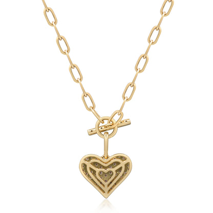Beverly Hills Elegance 18K Gold 0.49ctw Diamond Heart Paperclip Link Toggle Necklace