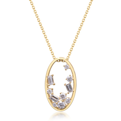 Beverly Hills Elegance 14K Gold 0.46ctw Diamond Scattered Frame Pendant with Chain