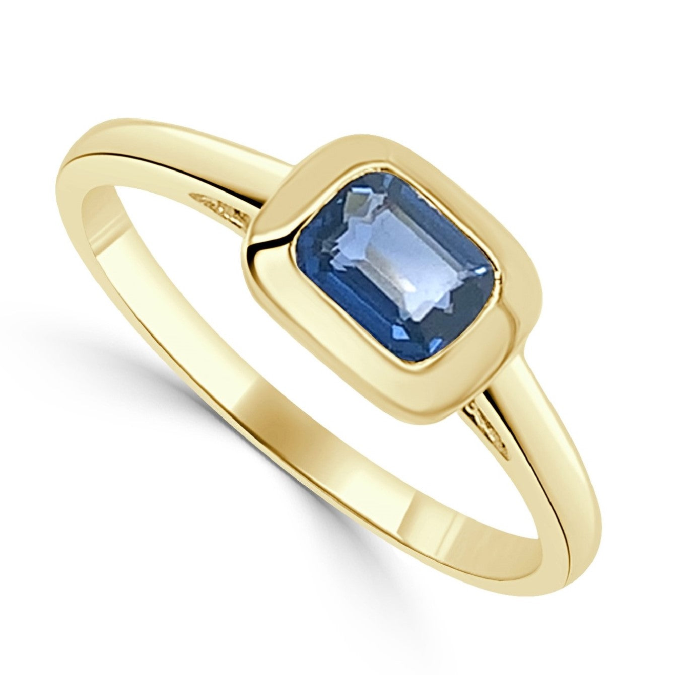 Sabrina Designs 14K Gold Emerald-Cut Blue Sapphire Bezel Set Ring
