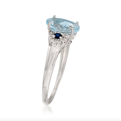 Gilded Lane 10K Gold Aquamarine, Blue Sapphire, & Diamond Ring