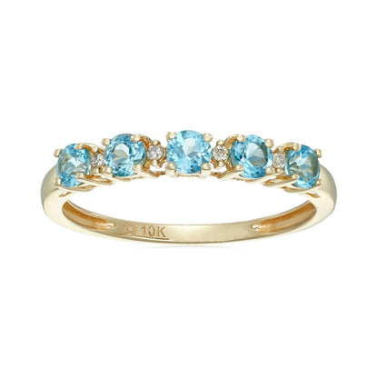 Gilded Lane 10K Gold 5-Stone Gem & Diamond Accent Band Ring