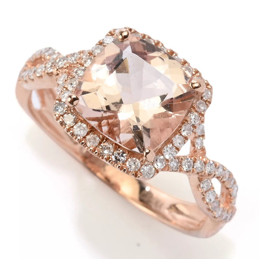 Gilded Lane 14K Gold 8mm Cushion Morganite & Diamond Ring