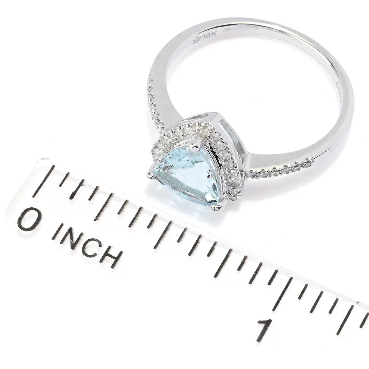 Gilded Lane 10K Gold 7mm Trillion Aquamarine & Diamond Ring