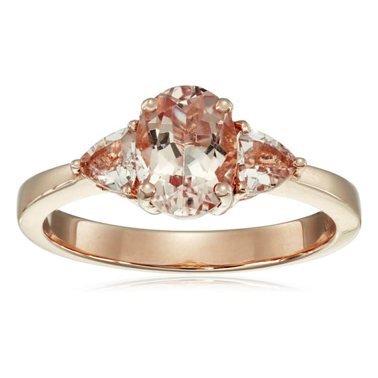 Gilded Lane 14K Gold 8x6mm Morganite & Trillion Accented Ring