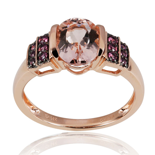 Gilded Lane 10K Gold 9x7mm Morganite & Rhodolite Ring
