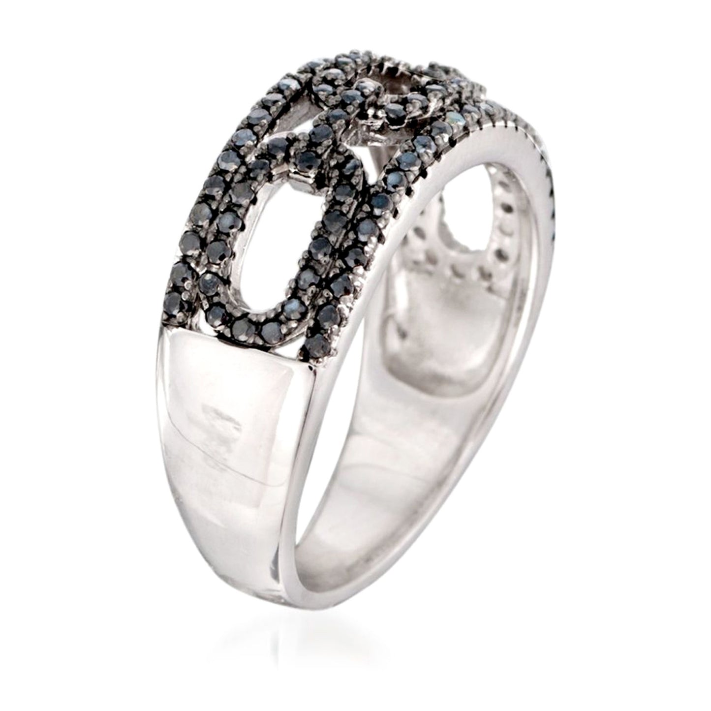 Gem Treasures Sterling Silver Black Spinel Encrusted Link Ring