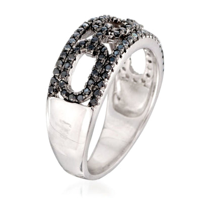 Gem Treasures Sterling Silver Black Spinel Encrusted Link Ring