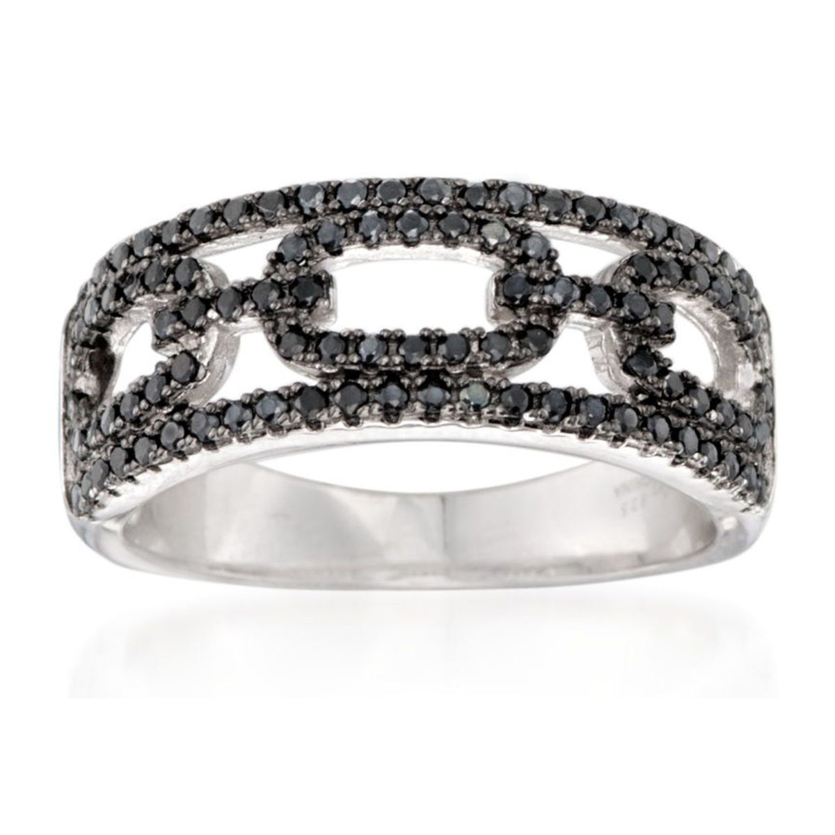 Gem Treasures Sterling Silver Black Spinel Encrusted Link Ring
