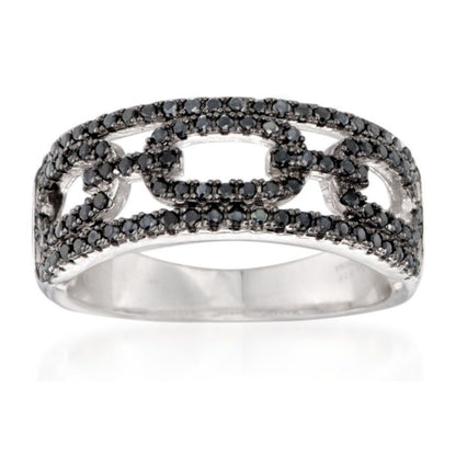 Gem Treasures Sterling Silver Black Spinel Encrusted Link Ring