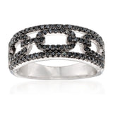 Gem Treasures Sterling Silver Black Spinel Encrusted Link Ring