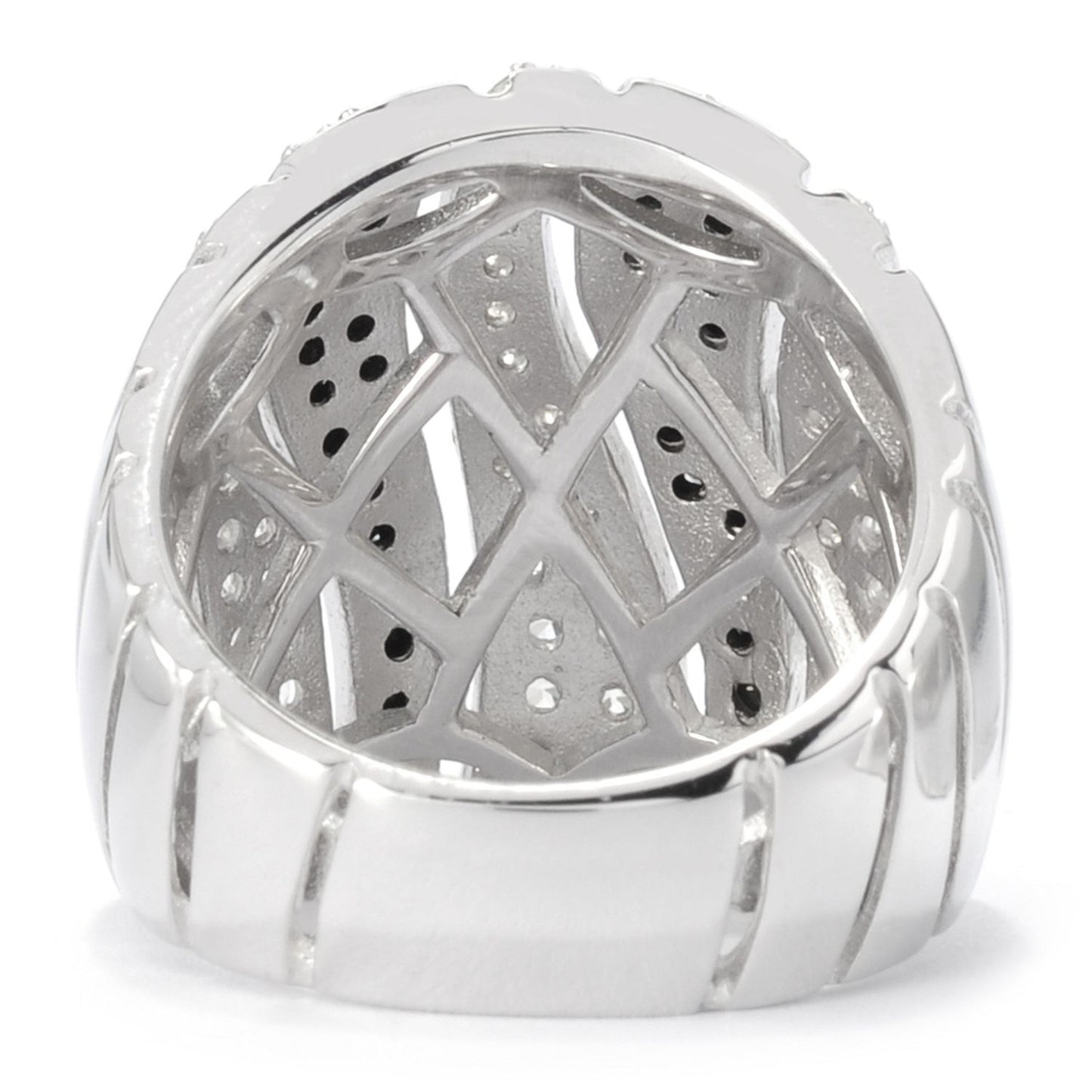 Gem Treasures Sterling Silver Black Spinel & White Zircon Tiger Striped Wide Band Ring
