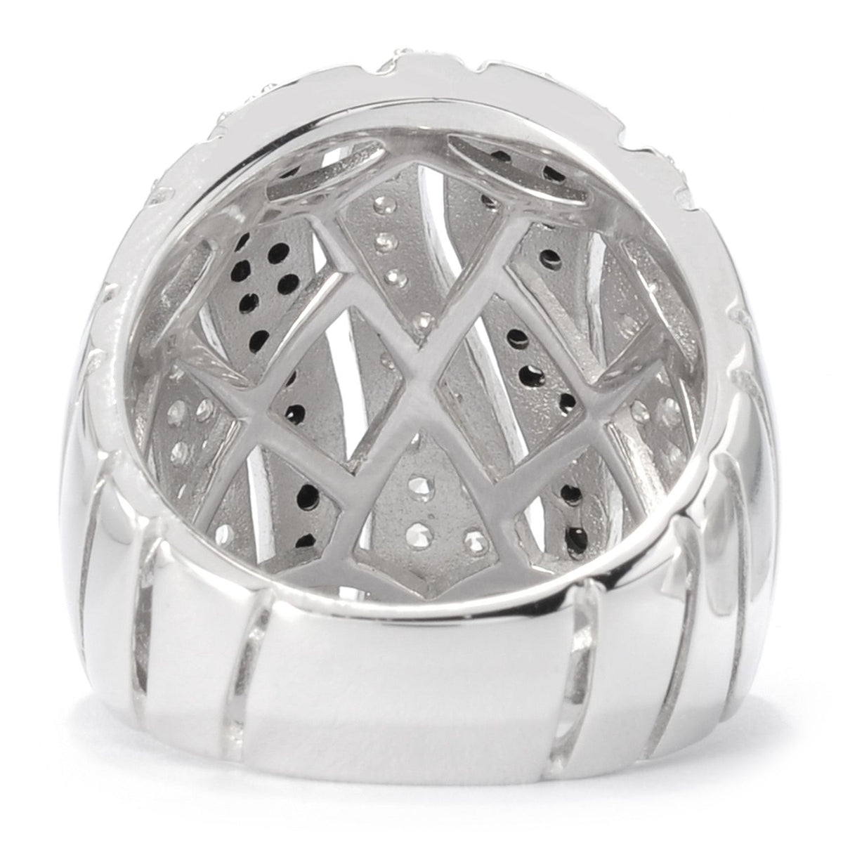Gem Treasures Sterling Silver Black Spinel & White Zircon Tiger Striped Wide Band Ring