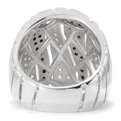Gem Treasures Sterling Silver Black Spinel & White Zircon Tiger Striped Wide Band Ring