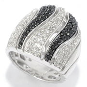 Gem Treasures Sterling Silver Black Spinel & White Zircon Tiger Striped Wide Band Ring