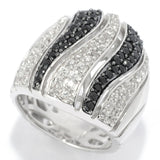 Gem Treasures Sterling Silver Black Spinel & White Zircon Tiger Striped Wide Band Ring