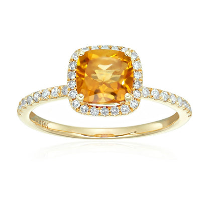 Gilded Lane 10K Gold 6.5mm Cushion Cut Gem & Diamond Ring