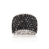 Gem Treasures Sterling Silver Black Spinel Pave Wide Band White Topaz Frame Ring