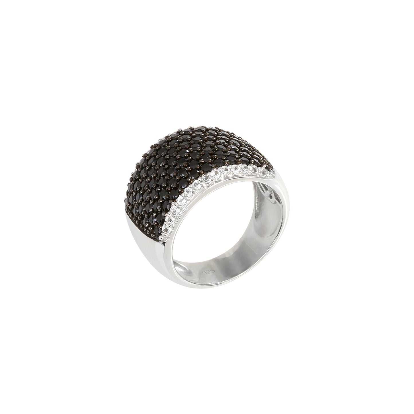 Gem Treasures Sterling Silver Black Spinel Pave Wide Band White Topaz Frame Ring