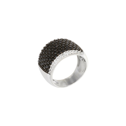 Gem Treasures Sterling Silver Black Spinel Pave Wide Band White Topaz Frame Ring