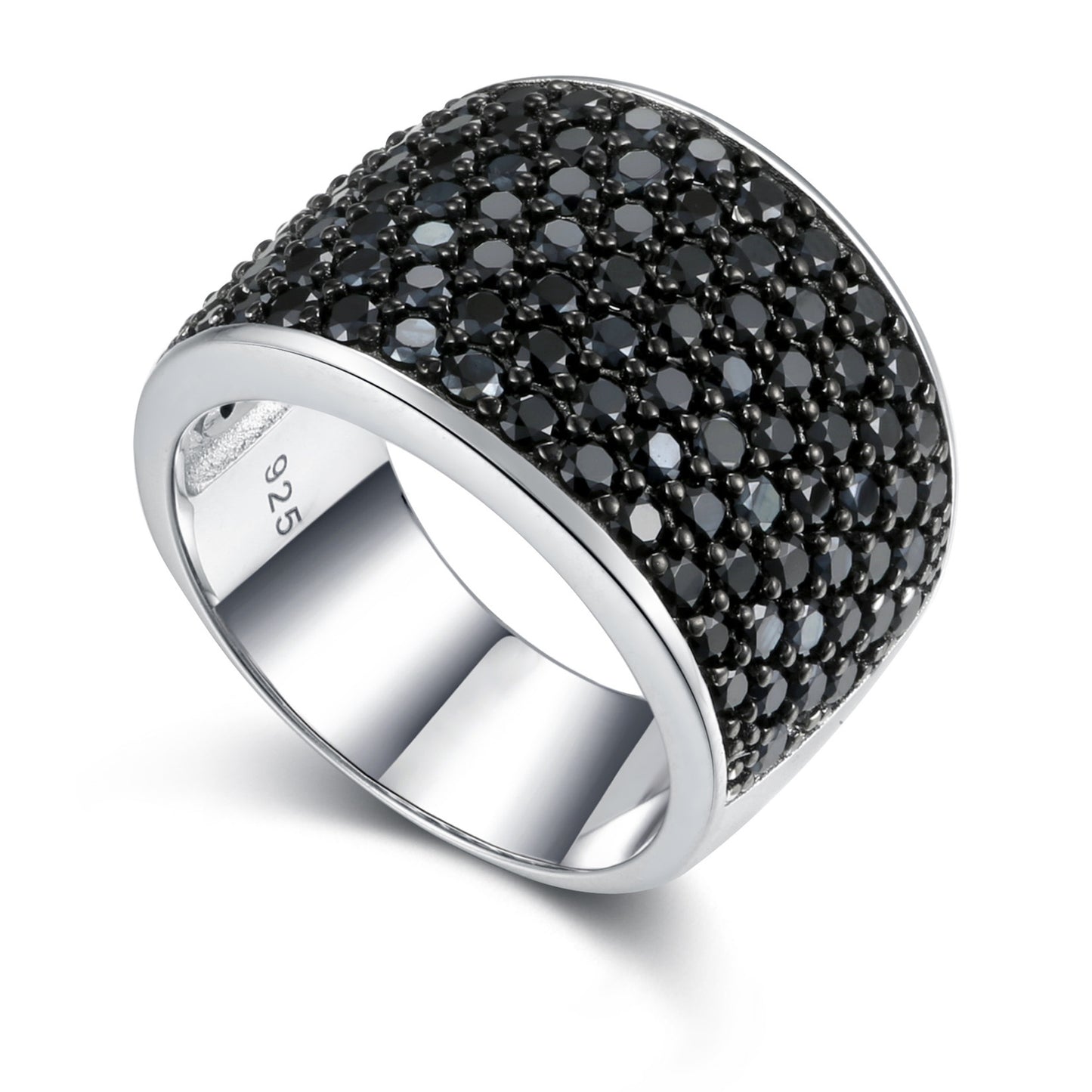 Gem Treasures Sterling Silver Black Spinel Pave Wide Band Ring