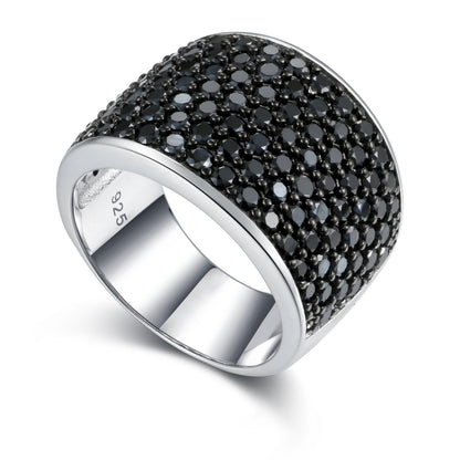 Gem Treasures Sterling Silver Black Spinel Pave Wide Band Ring