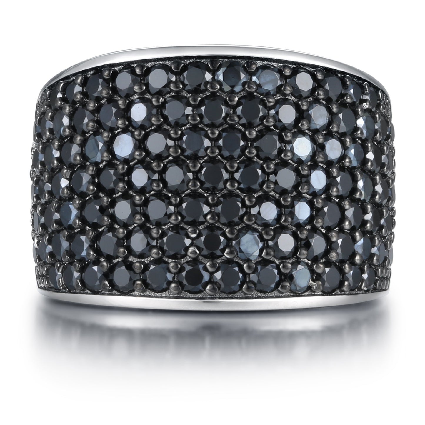 Gem Treasures Sterling Silver Black Spinel Pave Wide Band Ring