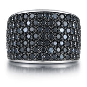 Gem Treasures Sterling Silver Black Spinel Pave Wide Band Ring