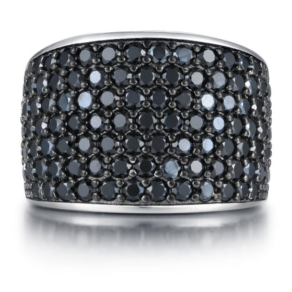 Gem Treasures Sterling Silver Black Spinel Pave Wide Band Ring