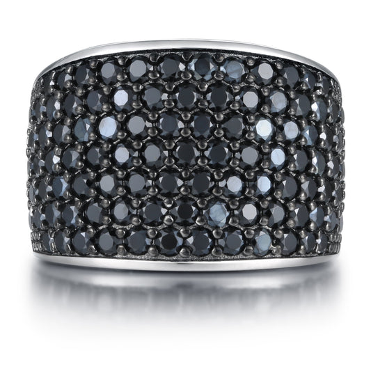 Gem Treasures Sterling Silver Black Spinel Pave Wide Band Ring