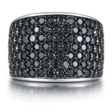 Gem Treasures Sterling Silver Black Spinel Pave Wide Band Ring
