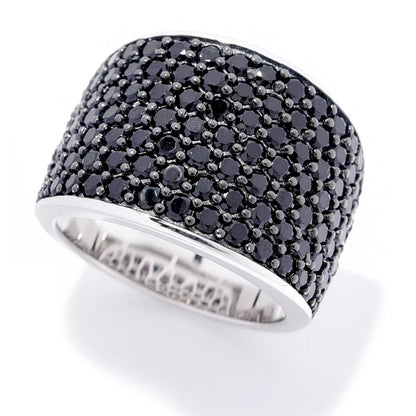 Gem Treasures Sterling Silver Black Spinel Pave Wide Band Ring