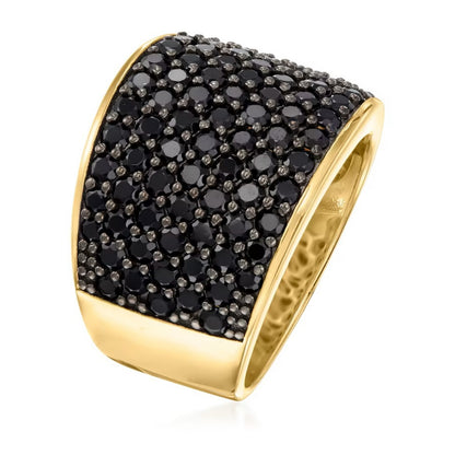 Gem Treasures Sterling Silver Black Spinel Pave Wide Band Ring
