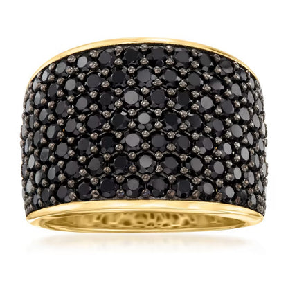 Gem Treasures Sterling Silver Black Spinel Pave Wide Band Ring