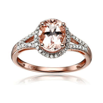 Gilded Lane 10K Gold 9x7mm Morganite & Ombre Diamond Ring