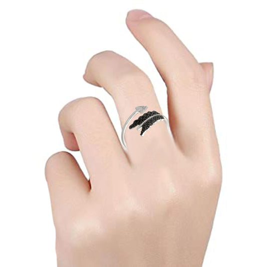 Gem Treasures Sterling Silver Black Spinel & White Zircon Arrow Wrap Ring