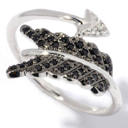 Gem Treasures Sterling Silver Black Spinel & White Zircon Arrow Wrap Ring