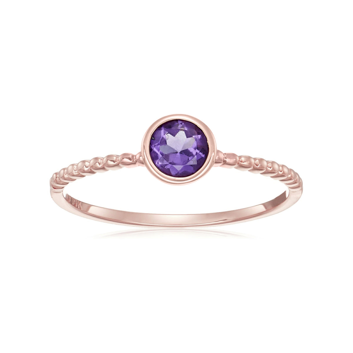 Gilded Lane 10K Gold 4.5mm Round Gemstone Solitaire Beaded Band Ring