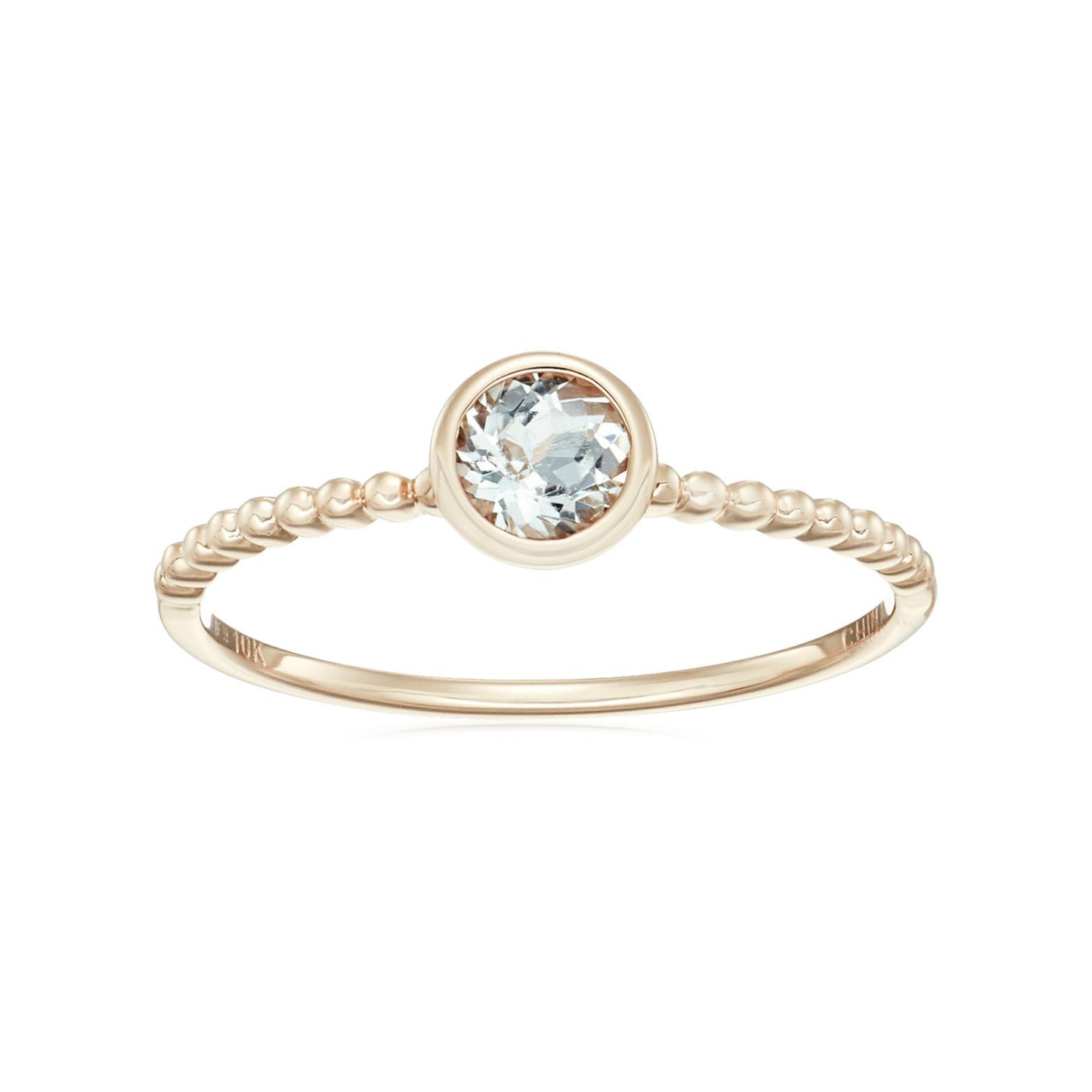 Gilded Lane 10K Gold 4.5mm Round Gemstone Solitaire Beaded Band Ring