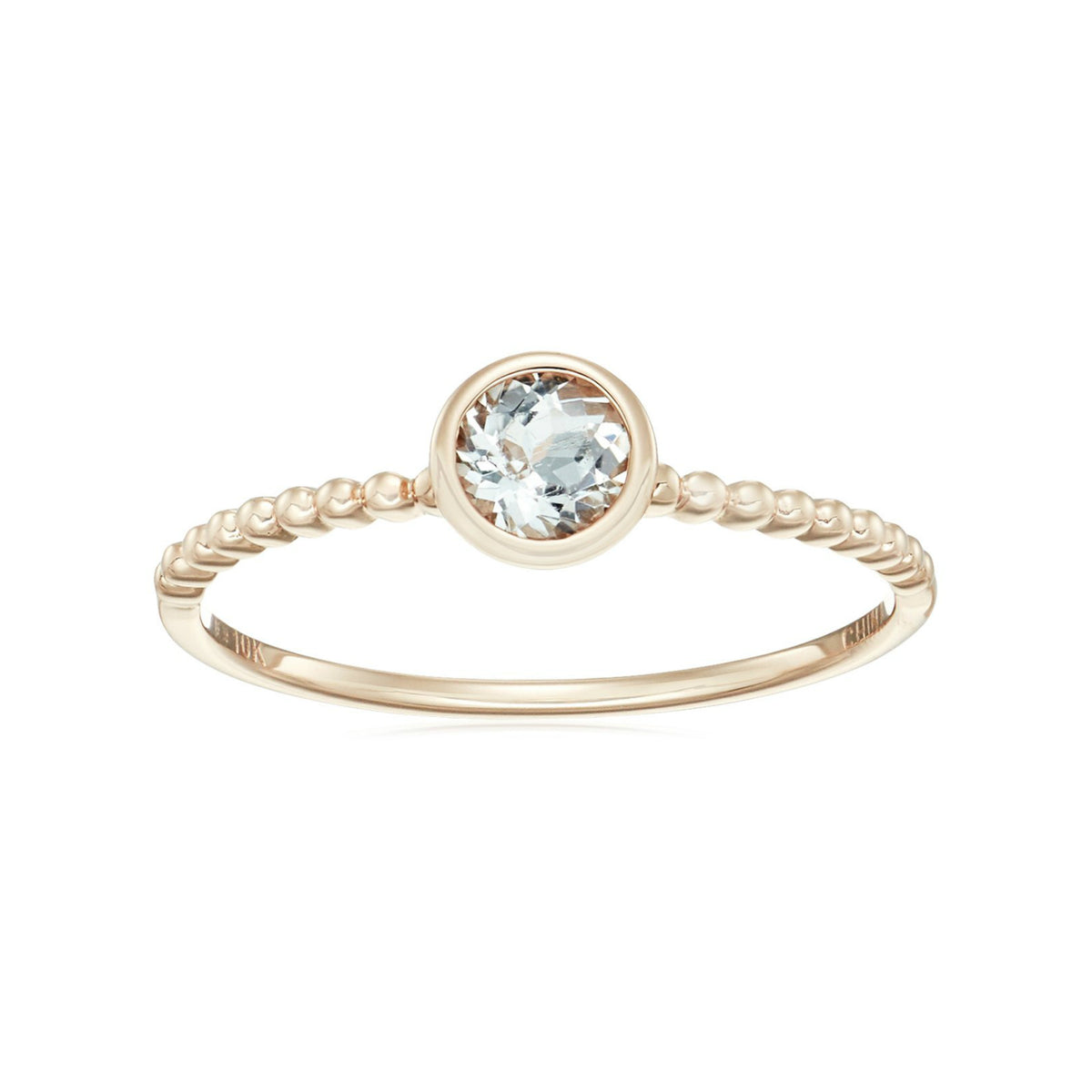 Gilded Lane 10K Gold 4.5mm Round Gemstone Solitaire Beaded Band Ring