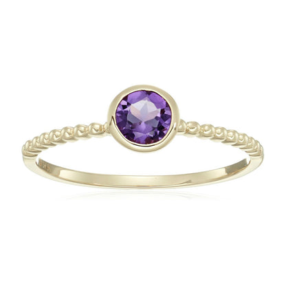 Gilded Lane 10K Gold 4.5mm Round Gemstone Solitaire Beaded Band Ring